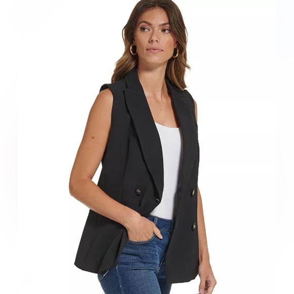DKNY Jackets & Blazers - DKNY Double Breasted Vest. Black with Gold Buttons and Gold Logo Embellishments